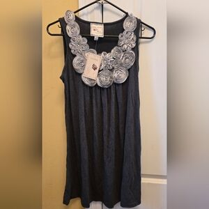 Pink Rose Grey Mini Dress With Beautiful Roses In The Front Y2K